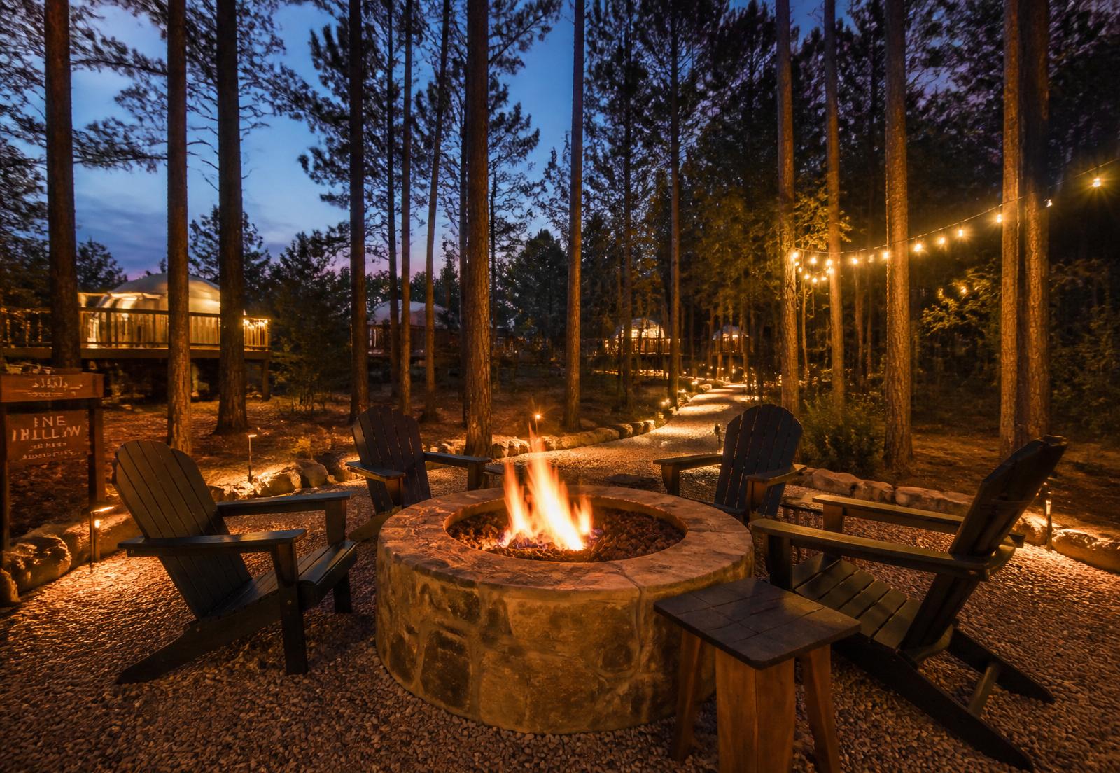 Fire pit lounge at night
